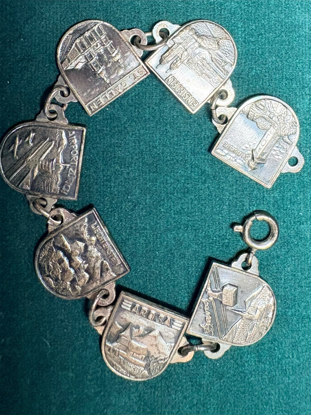 Vintage Mid Century Swiss Souvenir Travel Charm Bracelet